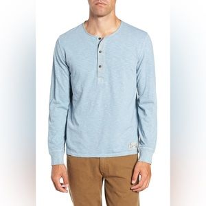 Frye Slubbed long sleeve Henley tshirt in light marled blue